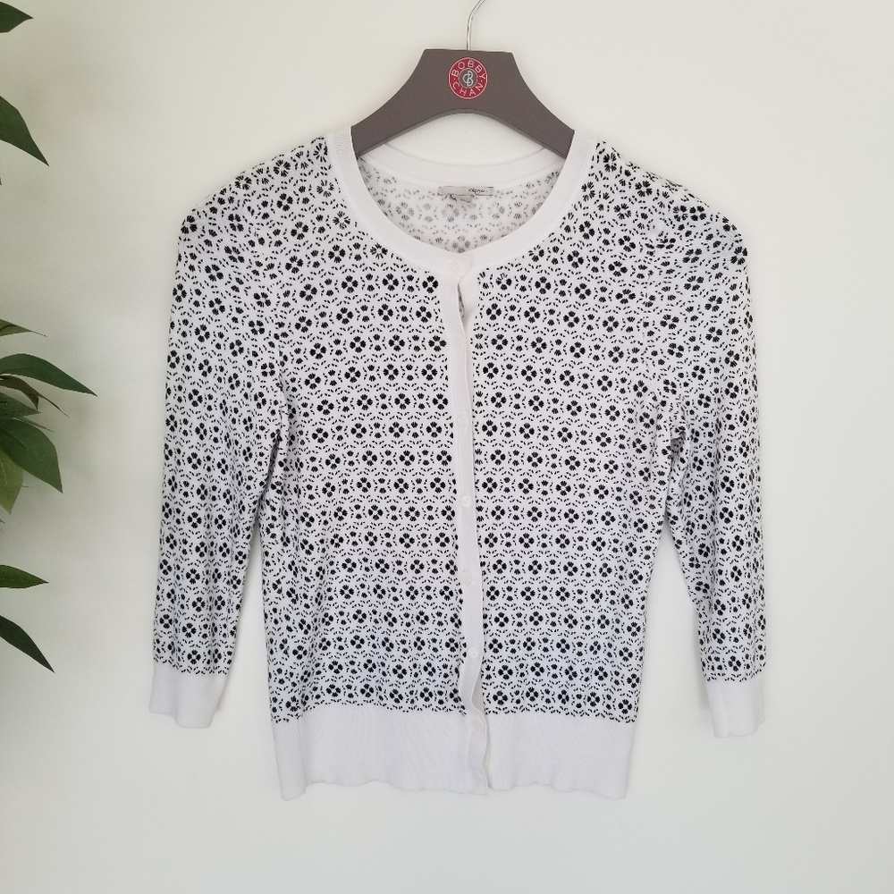 Halogen Geo Black & White Button Down Cardigan